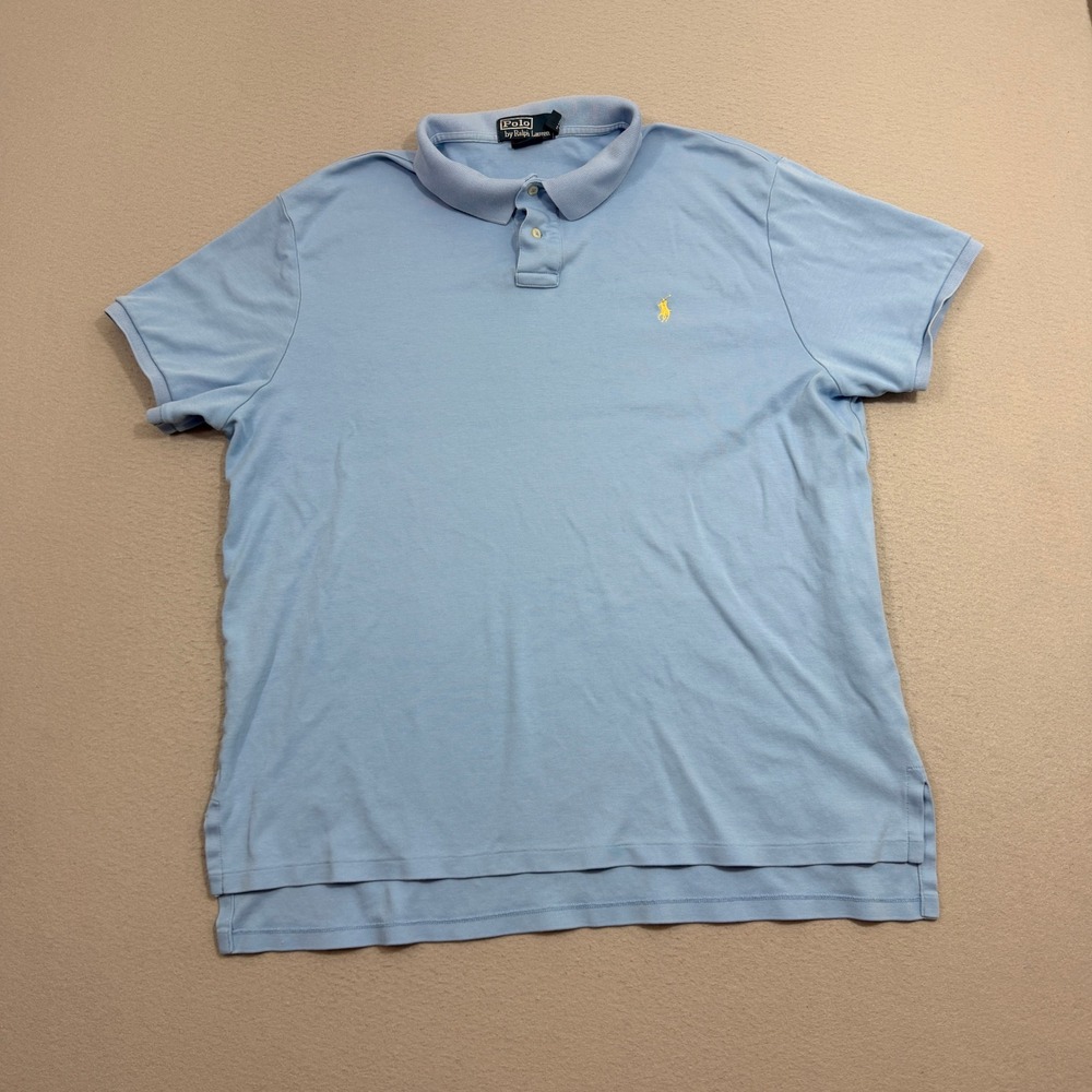 Vintage Polo Ralph Lauren Shirt Men XXL Blue Custom Fit Short Sleeve Yellow Pony